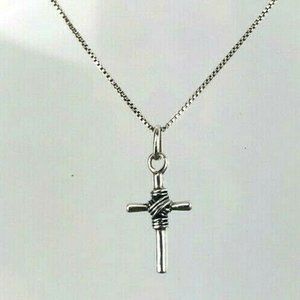 Vtg Sterling Silver Wrapped Cross Pendant Necklace